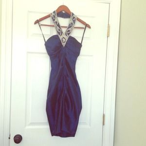 Navy blur with silver sequin cocktail dress