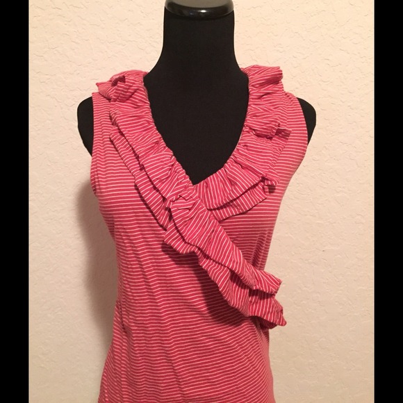 Striped Coral Ralph Lauren Ruffle top - Picture 2 of 3