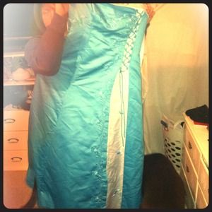 Blue and white prom dress.