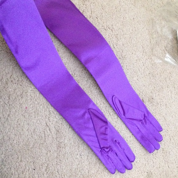 Purple satin long opera gloves