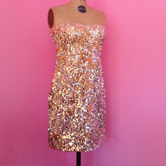 Awesome sequin strapless gold and silverish dress