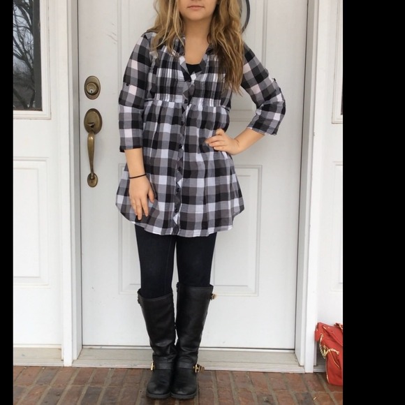 Black and white gingham check tunic top - Picture 3 of 6