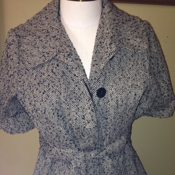 MERONA TWEED HERRINGBONE S/S jacket with tie! MED