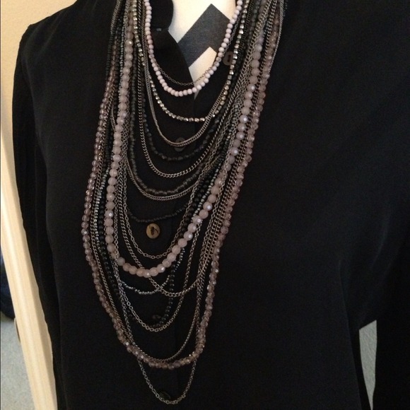 *SOLD* Long multi-layered metal/bead necklace - Picture 2 of 4