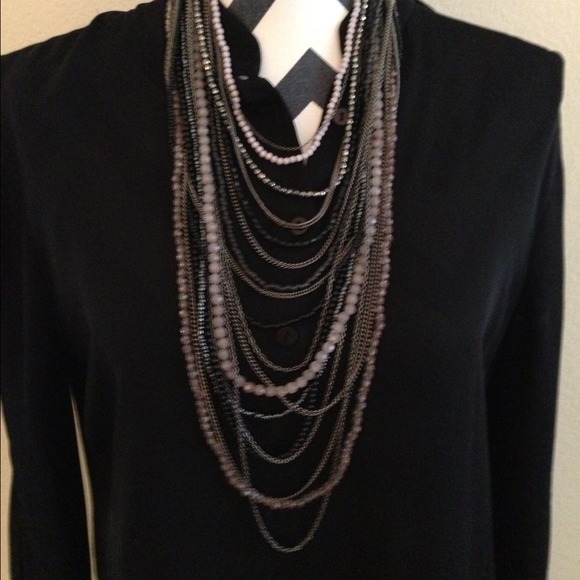 *SOLD* Long multi-layered metal/bead necklace - Picture 3 of 4