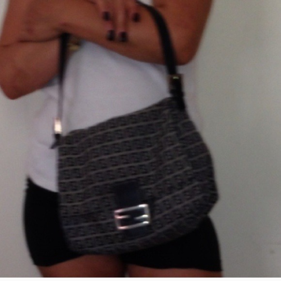 Authentic Vintage Blue Fendi Zucca Shoulder Bag