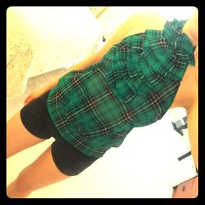 🔻Emerald Green Plaid Print Top