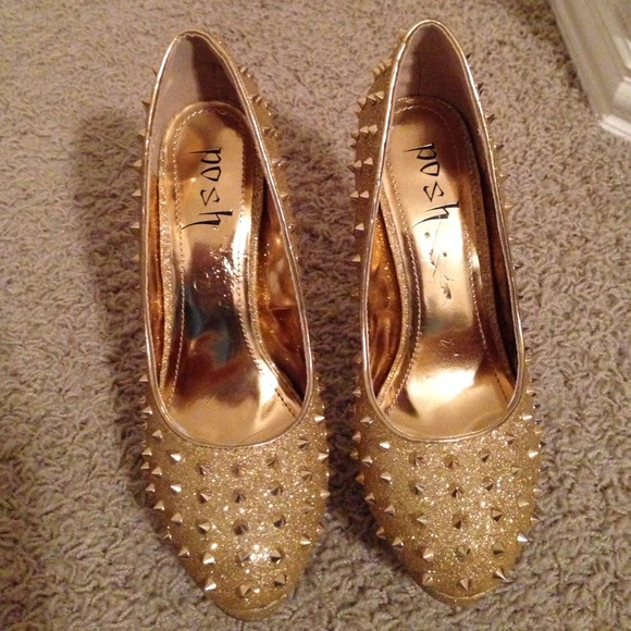 Gold Glitter Spiked Heels - Picture 2 of 3