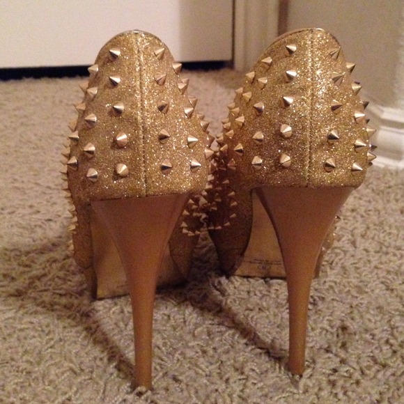 Gold Glitter Spiked Heels - Picture 3 of 3