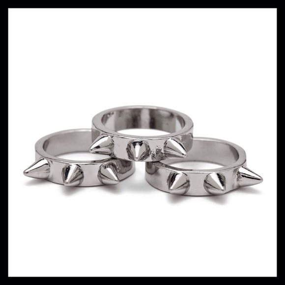 Tough Stuff-Edgy Jewelry Jewelry - STERLING SILVER PLATED SPIKE RINGS Set Of 3