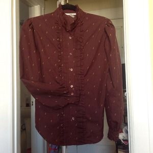 🍒VINTAGE🍒Cute maroon pin dot ruffle blouse