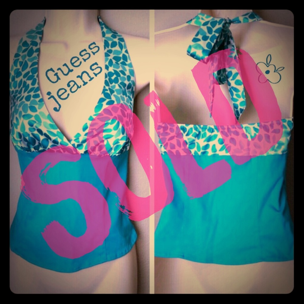 Guess Jeans Mint Green & Blue Halter Top Blouse