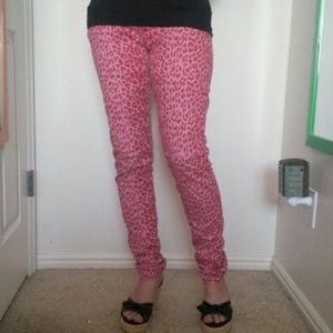 Leopard pink and red skinny jeans