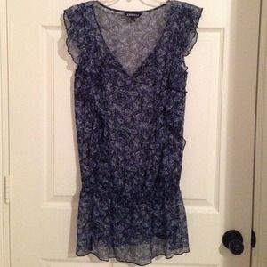 Blue Floral Chiffon Top