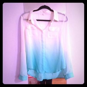 Sheer Aqua/White Ombré Button-Up Shirt