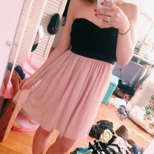 Black & Pink Strapless Dress