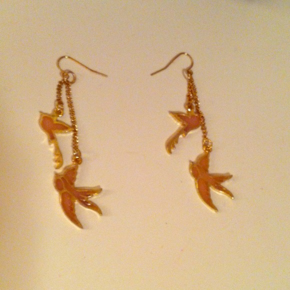 Pink and Gold Dangle Bird Earrings