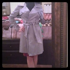 Beautiful Silver Satin Trench Coat