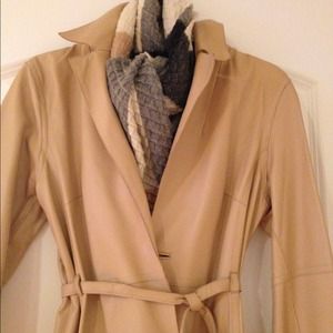 Siena Studio real leather cream trench coat NWOT