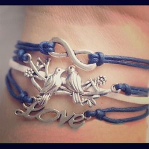 Silver Infinity-Love-Birds Blue & White Bracelet