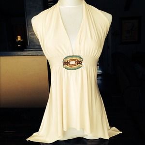 White beaded halter top