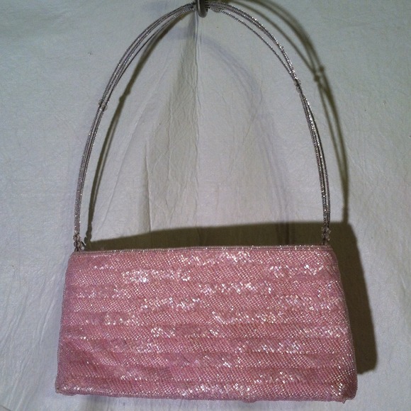 Pink beaded evening purse with beaded handle