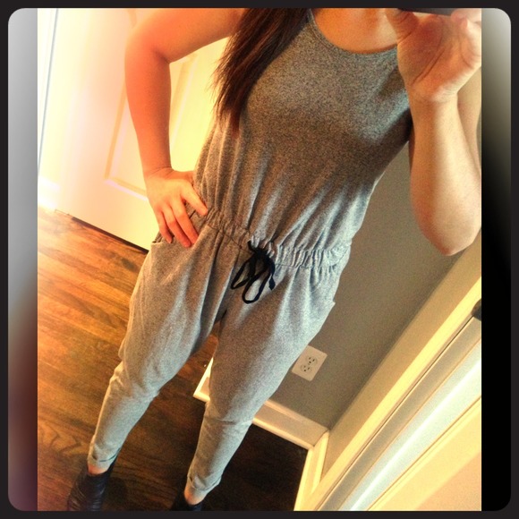 Gray body suit pants.