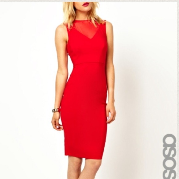 ✂️reduced✂️ Red pencil dress with mesh detail