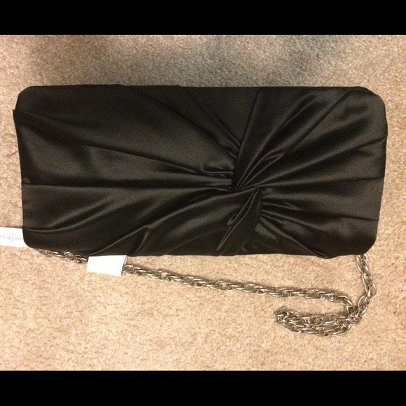 White House Black Market black satin clutch