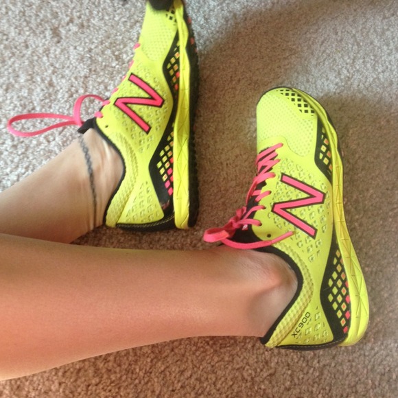 Lime green with pink new balance shoe