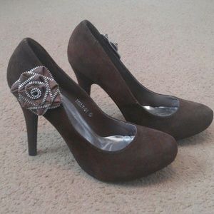Chocolate Brown Heels with Rose
