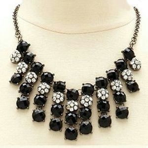 Women Black and Silver dangling flower design crystals necklace