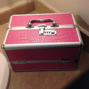 Pink travel cosmetic locking fold out case