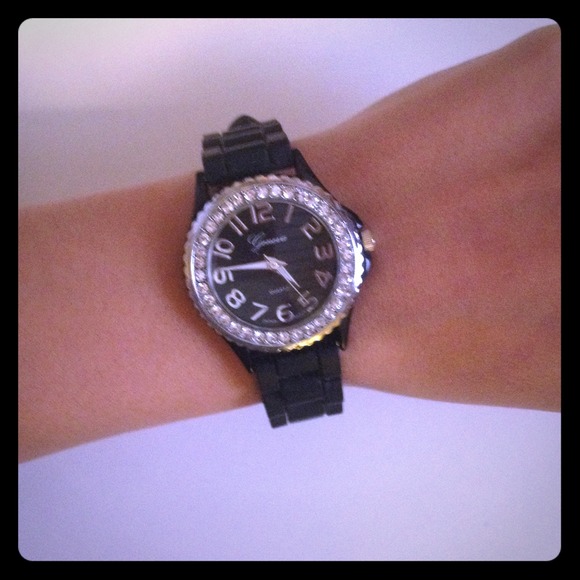 Black watch with crystals