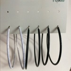 Glitter Black & Silver Hoop Earrings