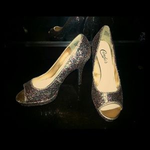 Sparkly peep toe high heels
