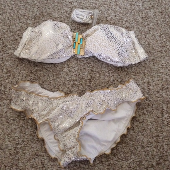 White and gold Victoria's Secret swim suit
