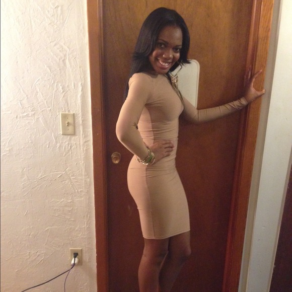 Bodycon tan midi dress
