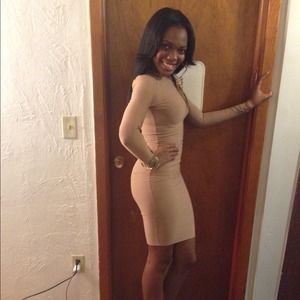 Bodycon tan midi dress