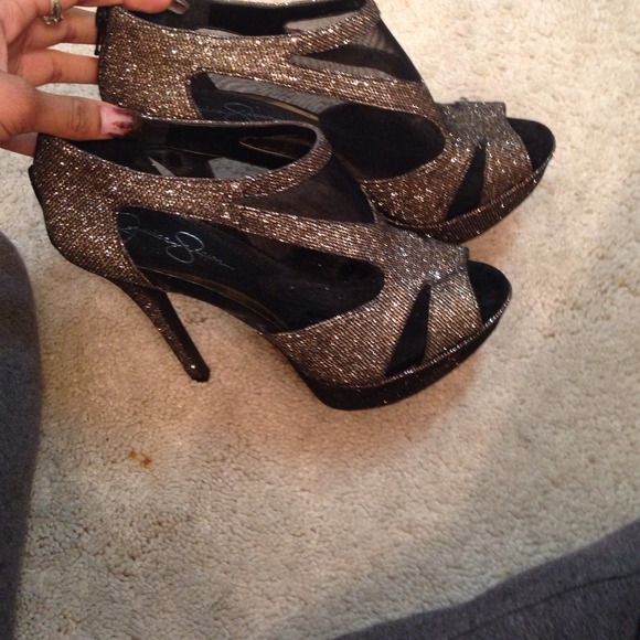 Jessica Simpson party heels black with gold glitz