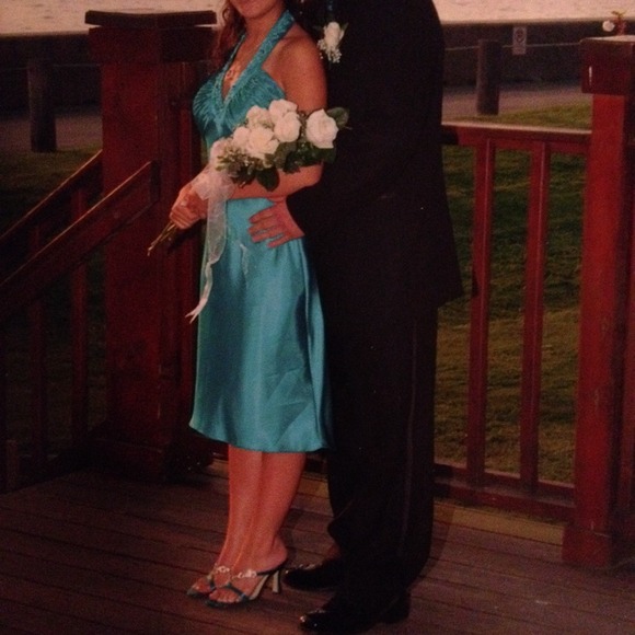 David's Bridal teal halter dress (prom dress)