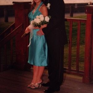 David's Bridal teal halter dress (prom dress)