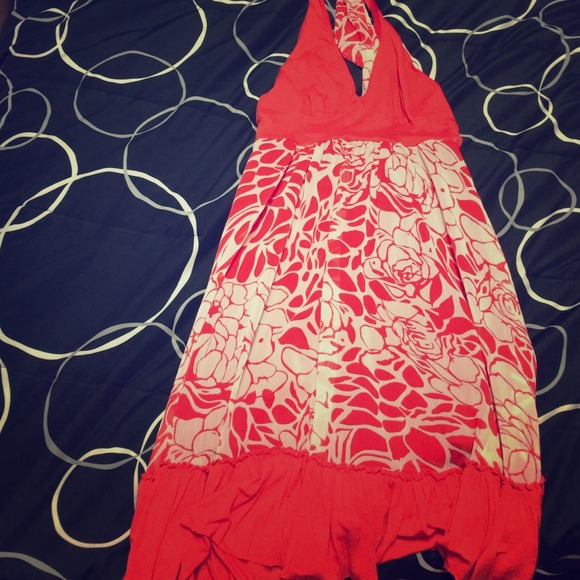 Orangish red, and white sun dress