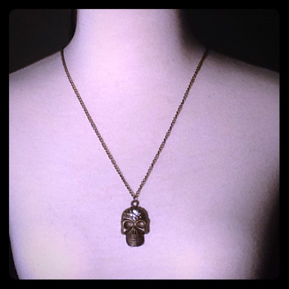 Bold Skull face bronze color necklace