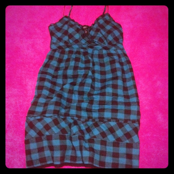 Checkered black and blue dress