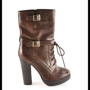 Gomax Boots - ✨FINAL⬇️Too Cute Brown Lace Up Buckle Heel Booties Gomax Boots - ✨FINAL⬇️Too Cute Brown Lace Up Buckle Heel Booties