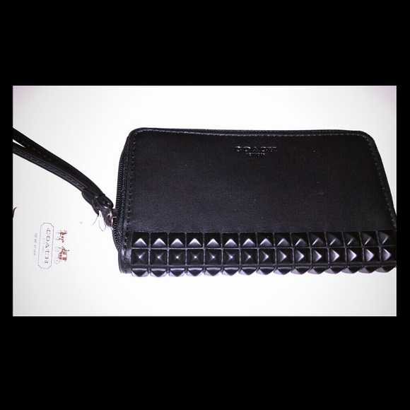 Authentic Coach black studded leather wristlet