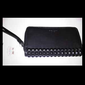 Authentic Coach black studded leather wristlet