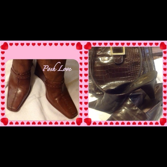 Diba Brown Wedge Mules  8.5 & Liz Mules & Purse