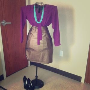 Bronze metallic pencil skirt